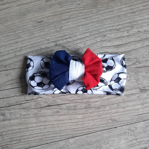 Bandeau Foot nœud Bleu Blanc Rouge en jersey extensible